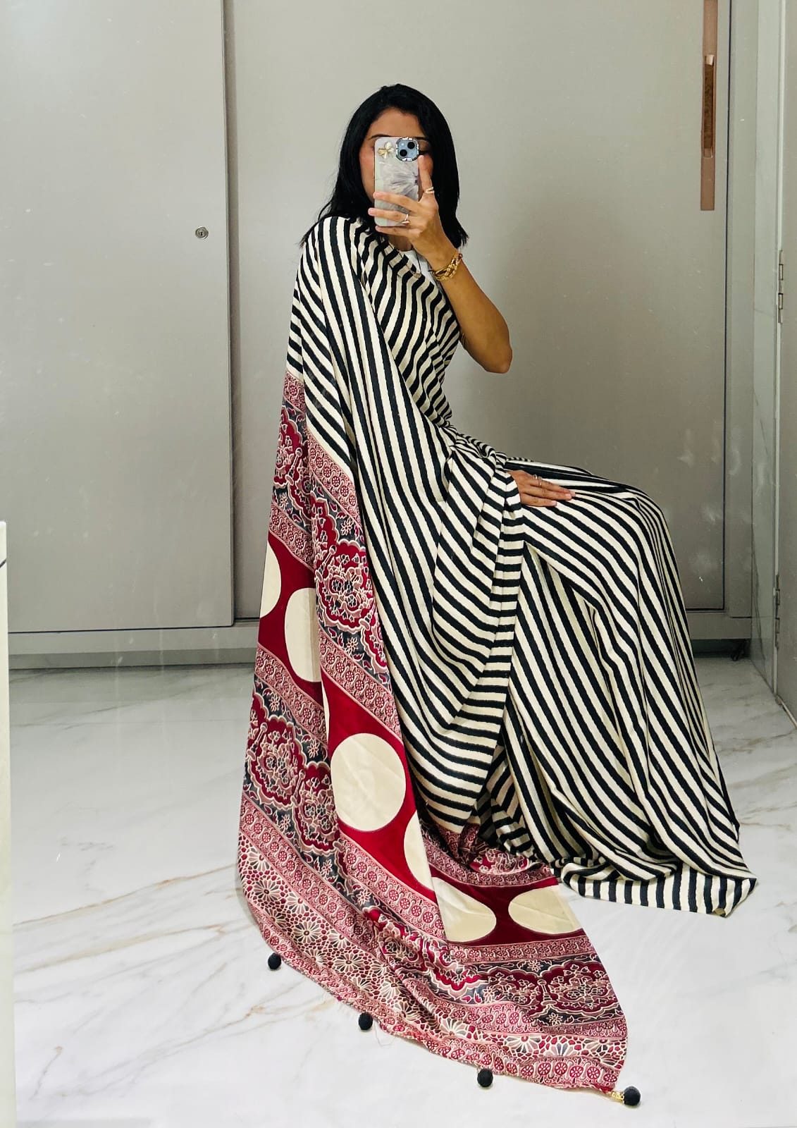DESIGNER BOUTIQUE FEEL AJRAKH PURE GAJJI SILK SAREE