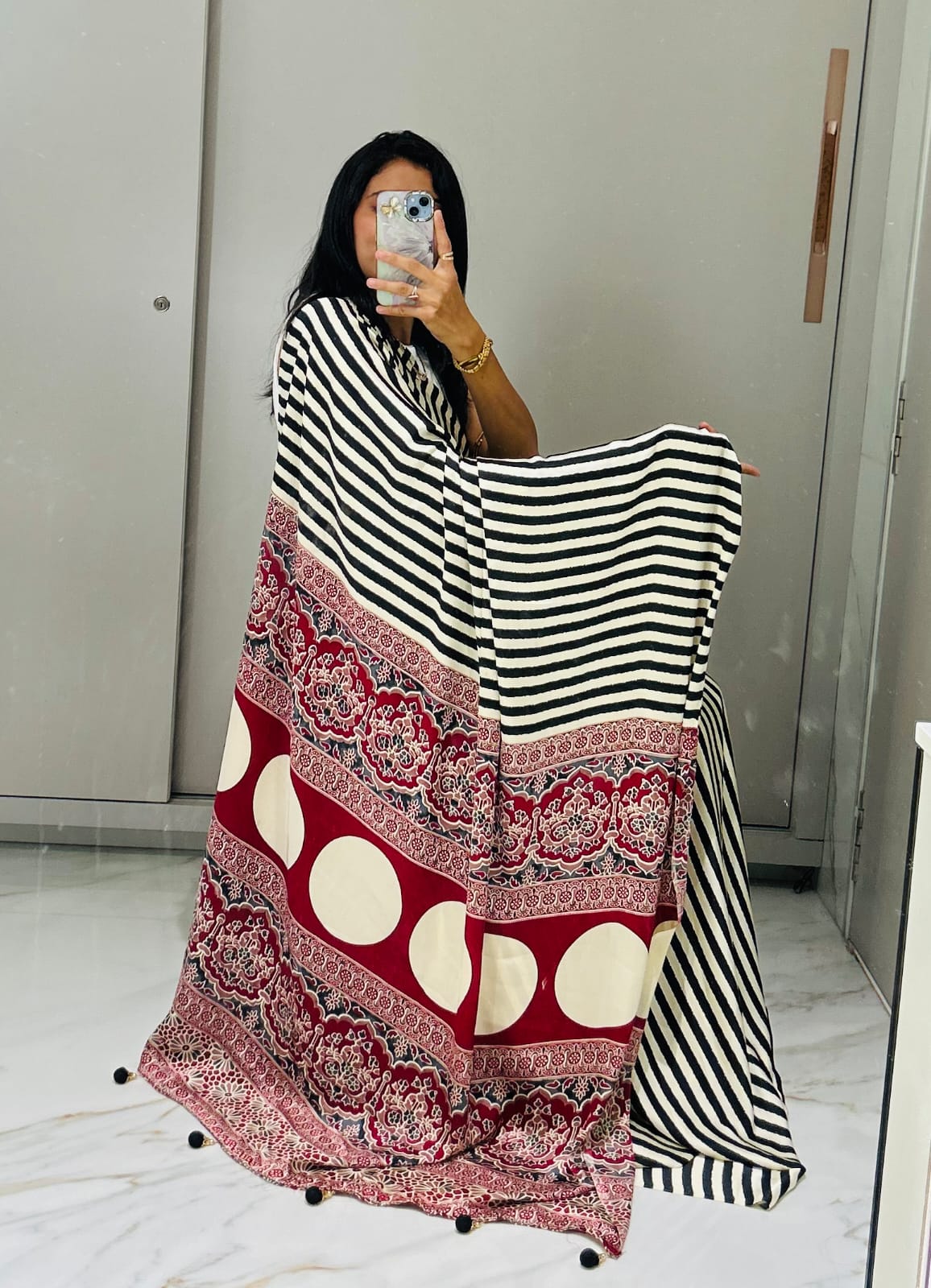 DESIGNER BOUTIQUE FEEL AJRAKH PURE GAJJI SILK SAREE